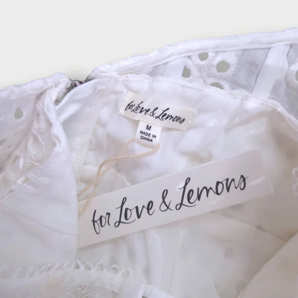NWT For Love & Lemons Sadie White Lace Eyelet Corset Bustier Ruffle Mini Dress M - Picture 12 of 12